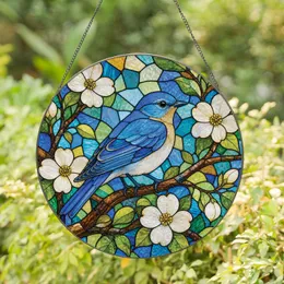 Blue Songbird And White Blossom Stained Glass Window Accent For Garden Decor Homes Stained Glass Suncatcher