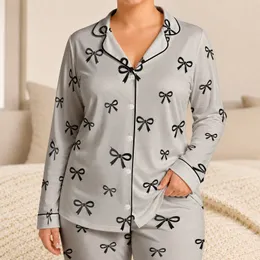 Black Ribbon Bow Motif for Cozy Lounging, Sleepovers and Relaxing at Home for Women Satin Pajamas Set