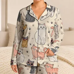 Playful Bow Tie Cats For Cozy Bedtime Lounging And Cat Mom Holiday Gift Giving Satin Pajamas Set