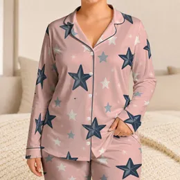 Blush Pink And Charcoal Five Point Stars For Cozy Autumn Winter Nights For Women Satin Pajamas Set