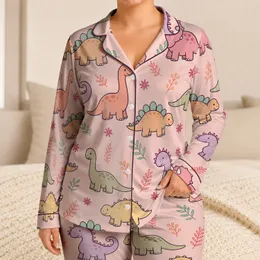 Cute Baby Dinosaurs For Cozy Sleepwear And Relaxing Lounging Satin Pajamas Set