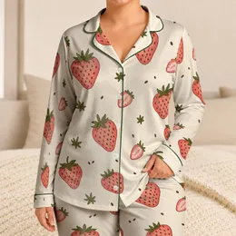 Pink Strawberry And Olive Leaf Motif For Summer Lounging Women’s Sleepwear Gifts Satin Pajamas Set