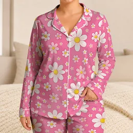 Pink Daisy Flower All Over Floral For Cheerful Summer Lounging And Thoughtful Gift Giving Satin Pajamas Set