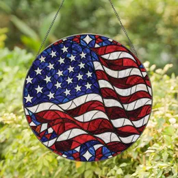 Patriotic American Flag Stained Glass Window Decor for Veterans and Holiday Home Stained Glass Suncatcher
