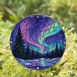 Northern Lights Aurora Forest Window Accent for Cozy Cabin Decor and Nature Lovers Stained Glass Suncatcher