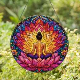 Serene Meditating Yogi Lotus Window Decor for Yoga Rooms, Zen Gift for Spiritual Homes Stained Glass Suncatcher