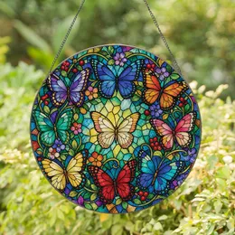 Butterfly Wreath Stained Glass Gift for Her, Window Decor for Nature Lovers Home Stained Glass Suncatcher