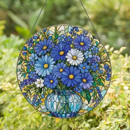 Blue Floral Stained Glass Bouquet Decor for Garden Lover Home Accent Gift for Mom Stained Glass Suncatcher