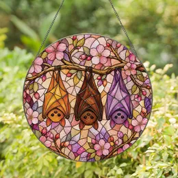 Hanging Bats With Peach Blossoms for Cottagecore Spring Window Decor and Home Accent Stained Glass Suncatcher