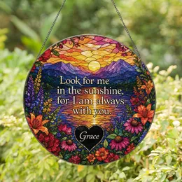 Personalized Memorial Sunset Lake Stained Glass Sympathy Gift for Loss and Remembrance Keepsake