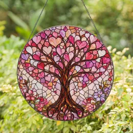 Heart Tree of Life Window Hanging for Anniversary, Wedding, and Valentine Decor Gift Stained Glass Suncatcher