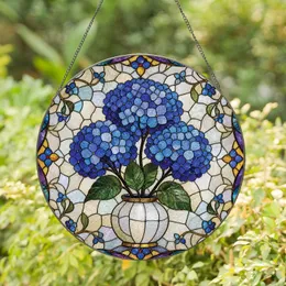 Blue Hydrangea Stained Glass Keepsake For Window Home Decor, Gift For Mom & Grandma Stained Glass Suncatcher