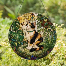 Calico Cat With Cottage Garden Glow For Cozy Home Decor And Cat Lover Spaces Indoors Stained Glass Suncatcher