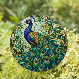 Regal Peacock Stained Glass Hanging Decor for Boho Home, Porch, and Garden Charm Stained Glass Suncatcher
