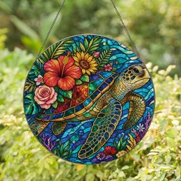 Sea Turtle Window Decor For Coastal Homes, Tropical Florals, Turtle Lover Beach Gift Stained Glass Suncatcher