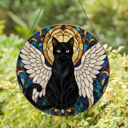 Memorial Cat With Angel Wings Leaded Glass Window Decor For Pet Loss Remembrance Stained Glass Suncatcher