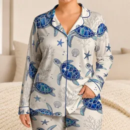 Blue Sea Turtle Nautical Loungewear for Coastal Getaways and Ocean Wildlife Lovers Satin Pajamas Set