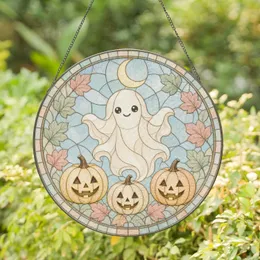 Playful Ghost Pumpkin Halloween Design For Cute Spooky Autumn Home Decor Stained Glass Suncatcher