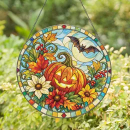 Pumpkin Moon Autumn Gathering for Halloween and Thanksgiving Cottagecore Gift Home Decor Stained Glass Suncatcher