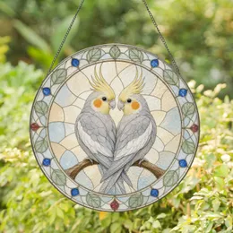 Gray Cockatiel Couple Perched In Harmony For Nature Inspired Home Garden Window Decor Stained Glass Suncatcher