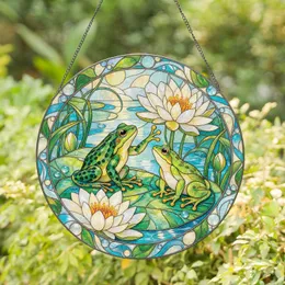 Frog Couple Water Lily Gift for Cottagecore Anniversary and Garden Lovers, For Her Stained Glass Suncatcher