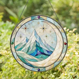 Moonlit Mountain Crescent Scene for Fantasy Reader Nooks and Book Lover Gift Giving Stained Glass Suncatcher