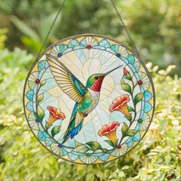 Colorful Hummingbird Garden Gift for Nature Lovers and Cheerful Botanical Home Decor Stained Glass Suncatcher