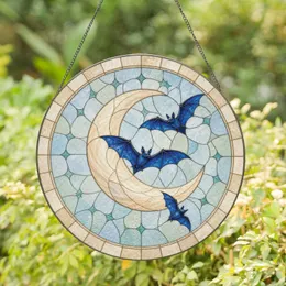 Celestial Bat Moon Scene for Halloween Nights and Bat Lover Homes Stained Glass Suncatcher