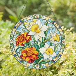 Daffodil and Marigold Blooms for Sunny Mother’s Day Garden Decor for Mom and Garden Lovers Stained Glass Suncatcher