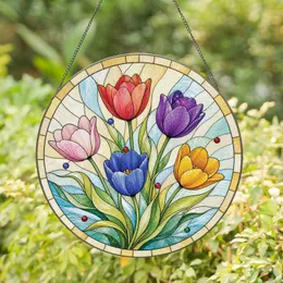 Five Tulips Floral Garden Keepsake for Housewarming and Mother's Day Home Decor Gift Stained Glass Suncatcher