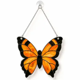 Orange Butterfly Stained Glass Accent for Garden Decor and Nature Lovers Gift Idea Custom Shape Window Hanging Acrylic Ornament