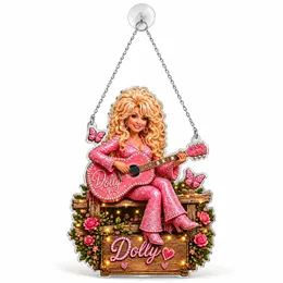 Dolly Parton Pink Country Guitar Keepsake for Western Christmas Decor and Music Lovers Custom Shape Window Hanging Acrylic Ornament
