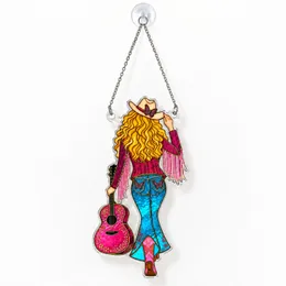 Blonde Cowgirl with Guitar Memorial Tribute for Country Music Fans and Western Decor Custom Shape Window Hanging Acrylic Ornament
