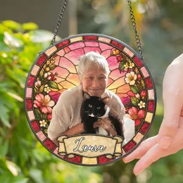 Custom Dog Portrait Stained Glass Suncatcher, Personalized Pet Memorial Cat Loss Keepsake, Pet Loss Gift