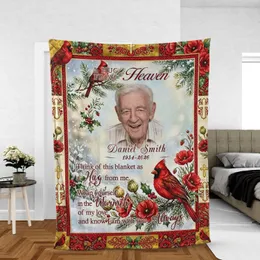 Personalized A Hug From Heaven Memorial Blanket – Custom Photo Cardinal Christmas Fleece Throw, Sympathy Remembrance Gift for Family