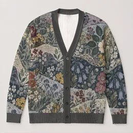 Muted Botanical Patchwork Blooms for Relaxed Layering and Everyday Weekend Style All-over Print Knitted Cardigan