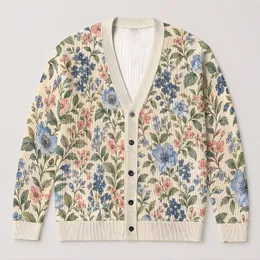 Vintage Blue And Blush Floral Garden For Relaxed Everyday Layering And Weekend Wear All-over Print Knitted Cardigan