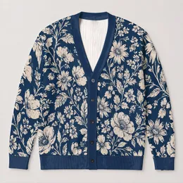 Navy Botanical Blooms For Relaxed Weekend Layering And Everyday Garden Style Lovers All-over Print Knitted Cardigan