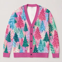 Pastel Christmas Tree Forest for Cozy Holiday Outings and Winter Layering for Women All-over Print Knitted Cardigan