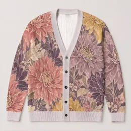 Oversized Wildflower Blooms in Dusty Mauve for Relaxed Everyday Layering Women's Style All-over Print Knitted Cardigan