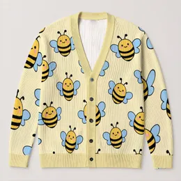 Kawaii Bee Motifs for Cheerful Spring Layering and Everyday Casual Style for Women All-over Print Knitted Cardigan