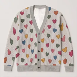 Multicolor Heart Motifs for Cozy Autumn Layering and Casual Everyday Wear for Women All-over Print Knitted Cardigan