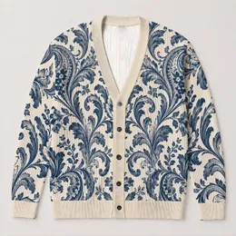 Blue Baroque Florals for Elegant Everyday Layering and Relaxed Weekend City Style All-over Print Knitted Cardigan