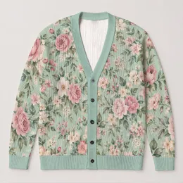 Pastel Rose Meadow Blooms for Cozy Autumn Layering and Relaxed Everyday Women's Style All-over Print Knitted Cardigan