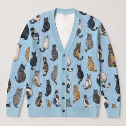 Scattered Cat Motifs for Cozy Autumn Layering and Everyday Whimsy for Women Cat Lovers All-over Print Knitted Cardigan