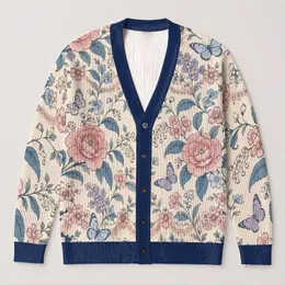 Pastel Butterfly Floral Motifs For Cozy Autumn Layering And Relaxed Weekend Wardrobes All-over Print Knitted Cardigan