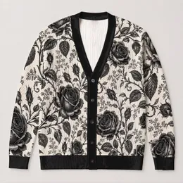 Black Rose Vine Floral Motif for Elegant Everyday Layering and Evening Wear for Women All-over Print Knitted Cardigan