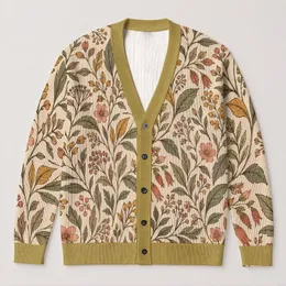 Vintage Botanical Leaves In Warm Earth Tones For Relaxed Everyday Layering Outfits All-over Print Knitted Cardigan