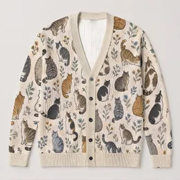 Playful Blue Cats for Casual Beach Layering and Everyday Style for Women Cat Lovers All-over Print Knitted Cardigan