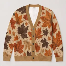 Autumn Maple Leaves in Warm Earth Tones for Cozy Layering on Weekend Outings All-over Print Knitted Cardigan